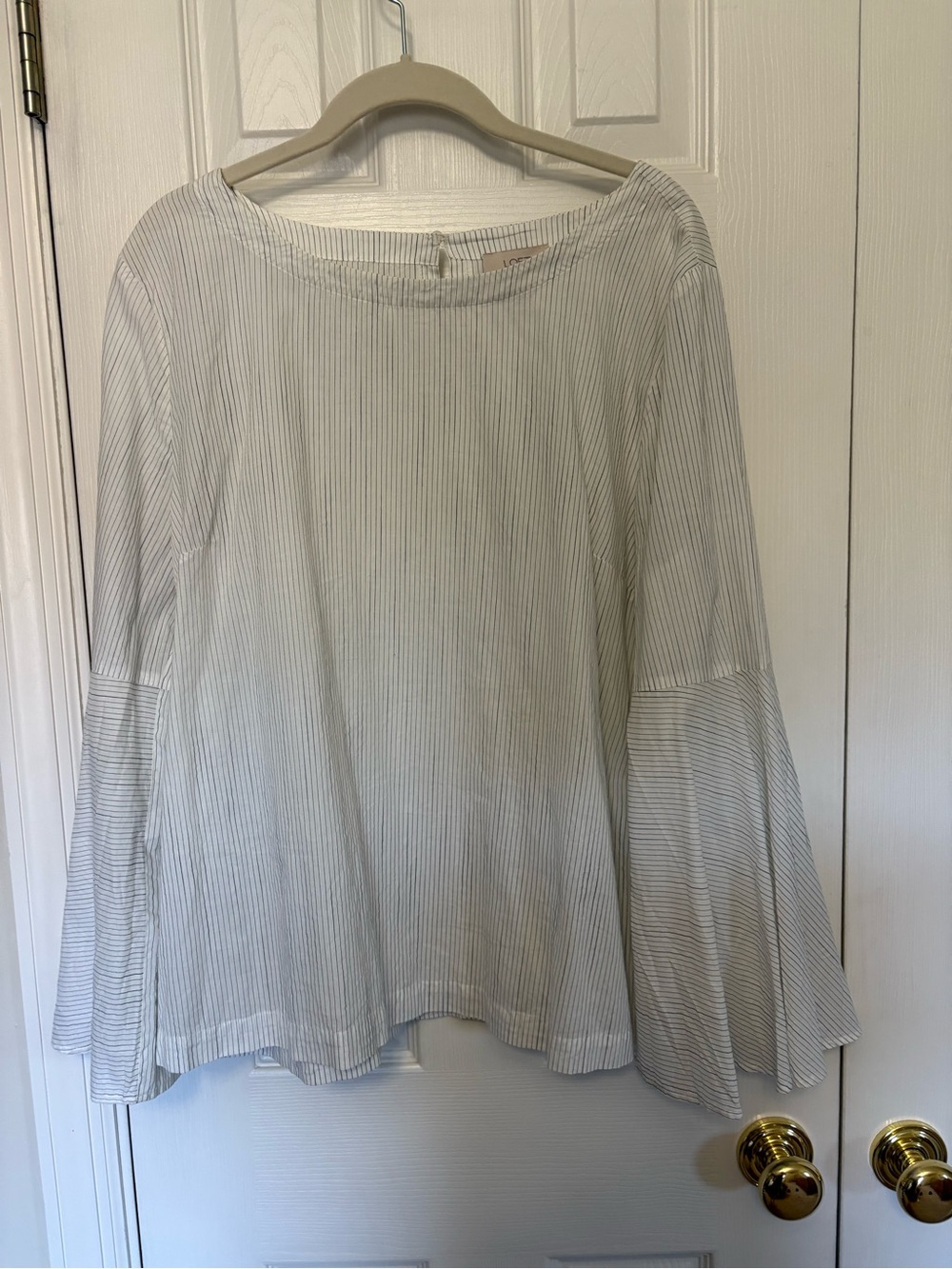 Loft white/gray Striped Bell-Sleeve Top